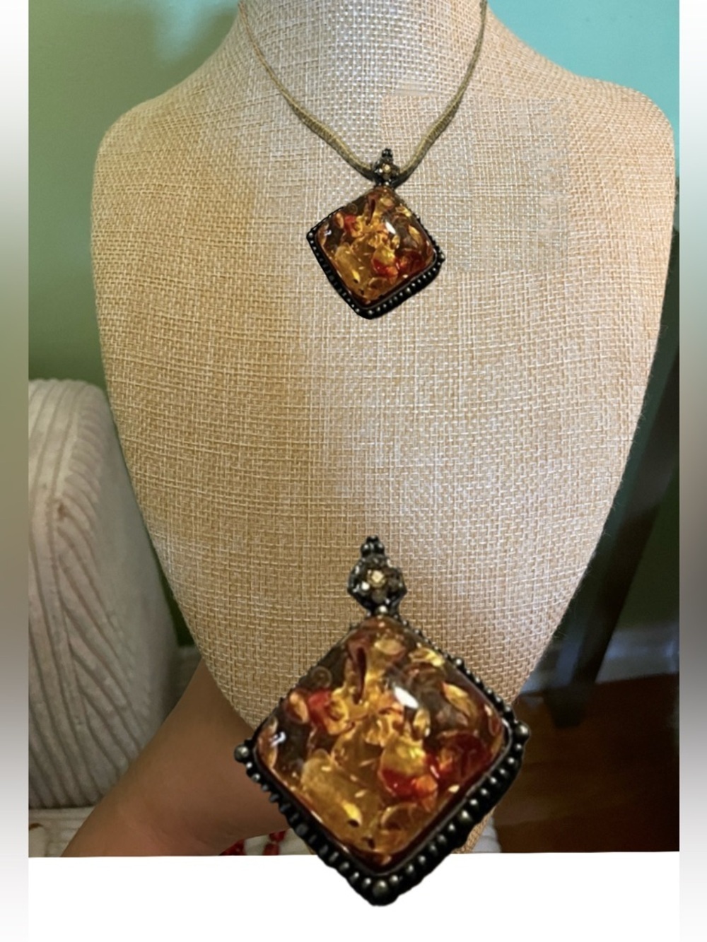 Amber Glass Square Pendant Necklace